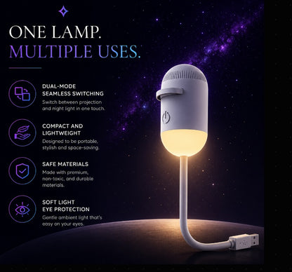 Mini Galaxy Star Projector Night Lamp, 2-in-1 Starry Sky and LED Night Light with Flexible USB Cable, Portable Moon Projection Lamp