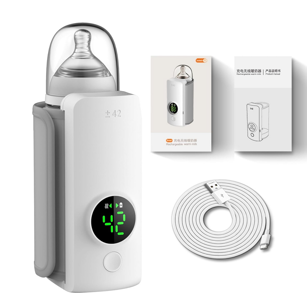 Portable Bottle Warmer with Display for Travel, 6000mAh Battery-Powered