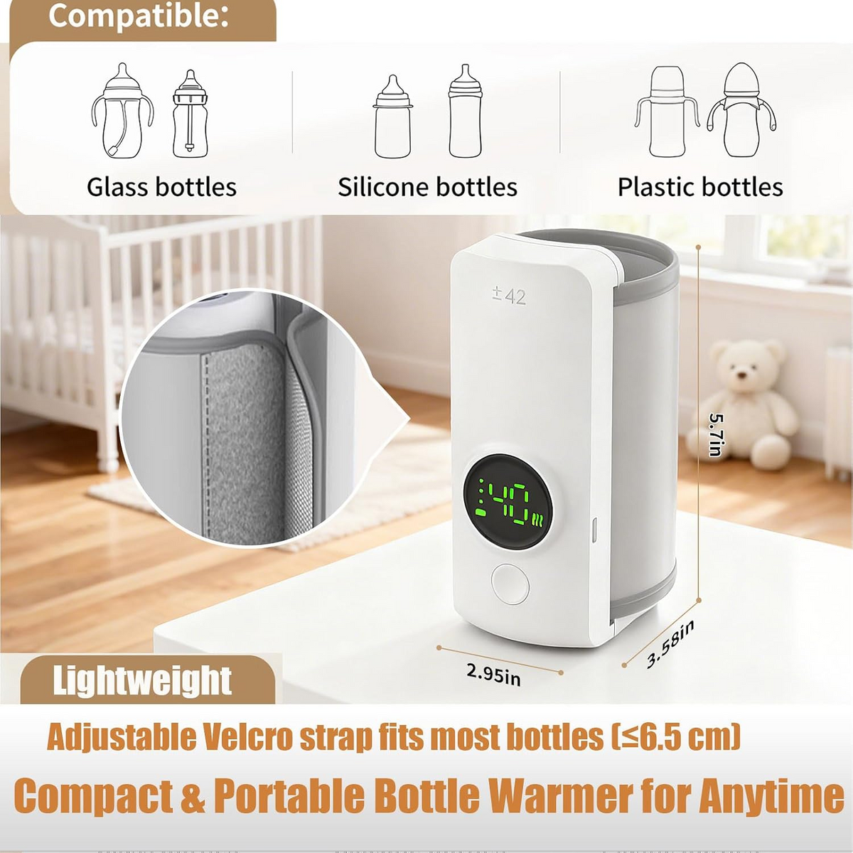 Portable Bottle Warmer with Display for Travel, 6000mAh Battery-Powered