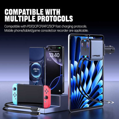 Car charger compatible with multiple devices — phones, earbuds and smartwatch
