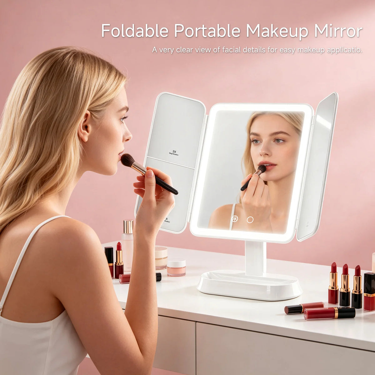 3 Folds Lighted Makeup Mirror