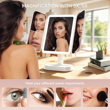 3 Folds Lighted Makeup Mirror